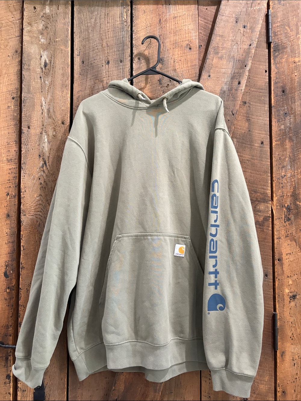 Carhartt Olive Green Pullover Hoodie with Sleeve Logo